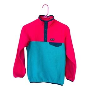 Patagonia Girls Snap Synchilla Pullover Fleece - Size Large - Pink Blue